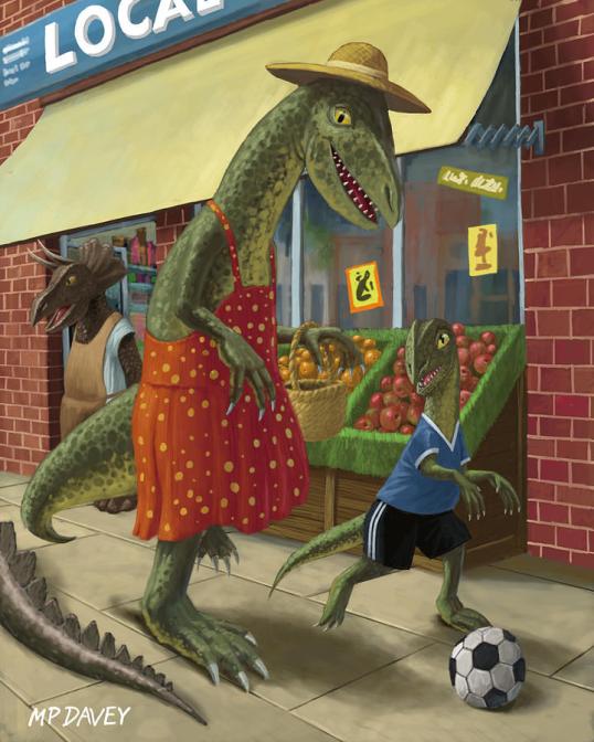 Dinosaur Mum Out Shopping With Son by Martin Davey