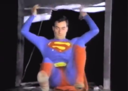 Superman laughs at threats to "bisect" him.