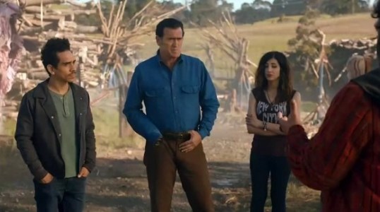 Pablo (Ray Santiago), Ash (Bruce Campbell), and Kelly (Dana DeLorenzo) in Ash vs. Evil Dead