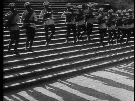 Right now you're looking at a very famous scene of a historical event that didn't take place where the film says. (Battleship Potemkin, 1925)